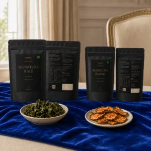 Discover indulgent nourishment with Signature Kale & Zucchini Crisps and Midnight Velvet — a considered collection of crisp, savoury and velvety indulgence.